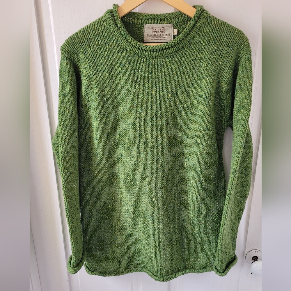 Aran Island Green Roll Neck Knit Sweater